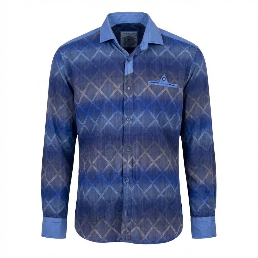 DORAMAFI‎ Sicilias Shirt XL Blue Ombre Lattice 3D Print Euro Luxe Unique Design